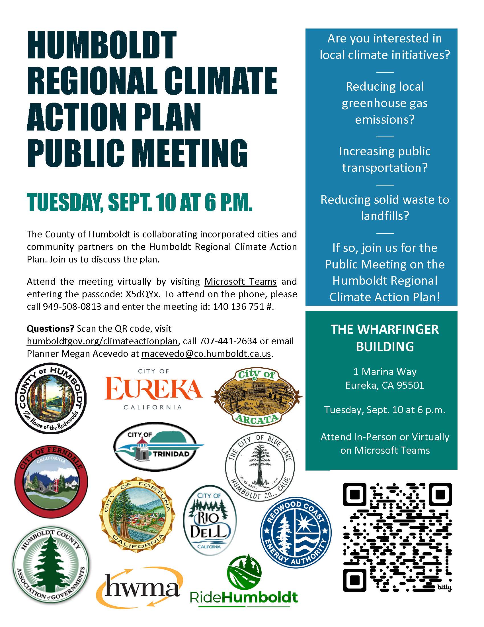 Humboldt Regional Climate Action Plan Public Meeting flyer