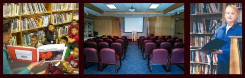 Photos of Spanish Story Hour in Fortuna, Library Meeting Room, and Poet McCutcheon.