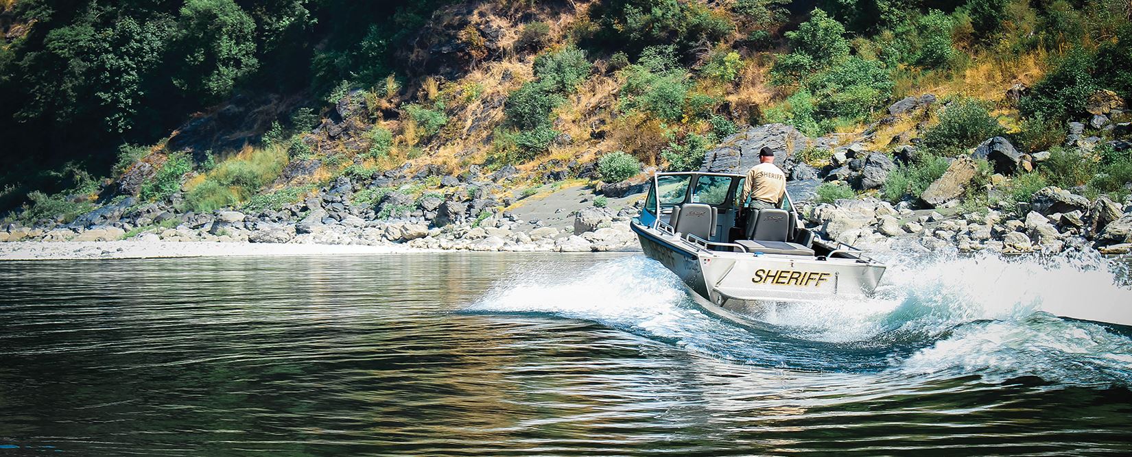 The Sheriff's Jet boat navigates a river The Sheriff's Jet boat navigates a river