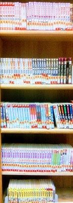 Here's just a slice of the teen manga collection.  Rows of shiny paperbacks.