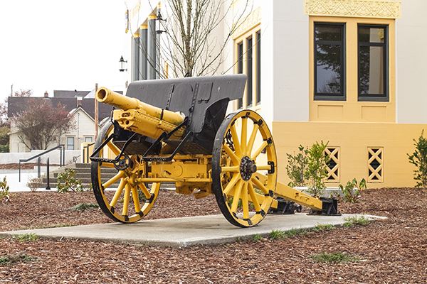 Cannon with the Vets Hall in the background