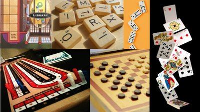 A variety of board and card games including cribbage