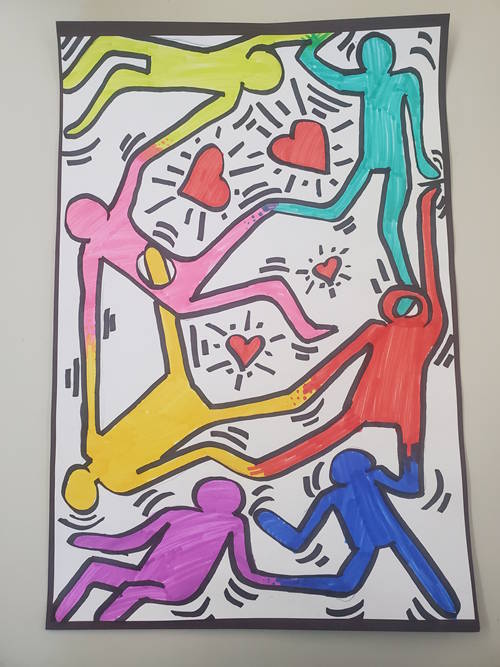 Keith Haring inspired art by a Blue Lake Elementary School student.
