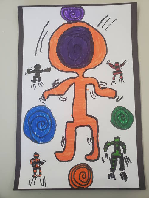 Keith Haring inspired art by a Blue Lake Elementary School student.