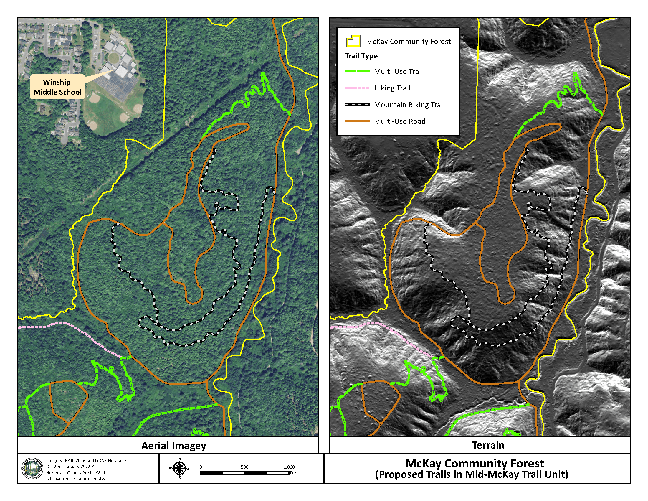 Map showing potential trails in the McKay Forest