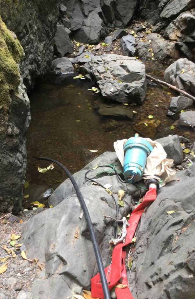 Water pump used to divert water from Little Larabee Creek to water illegal cannabis