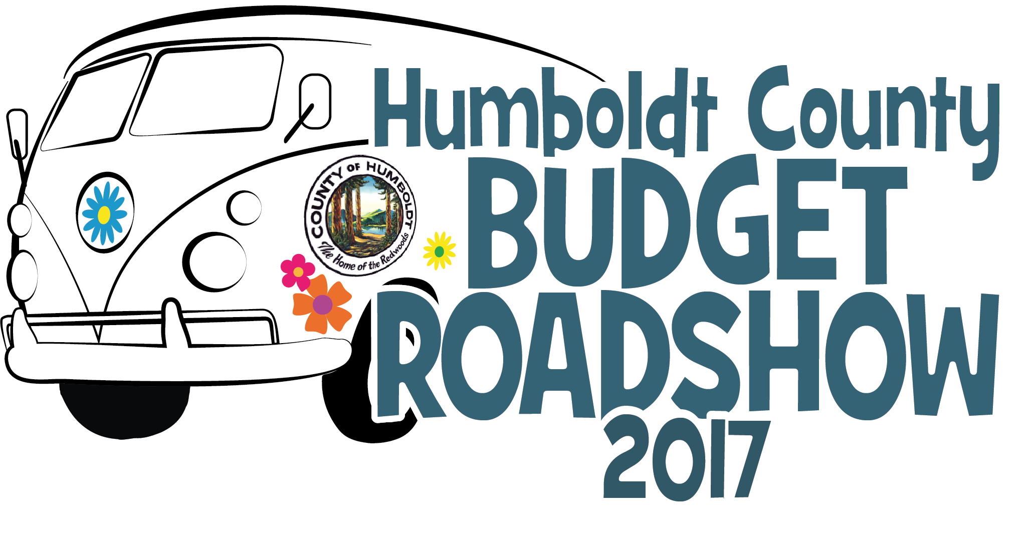 Van with text reading Humboldt County Budget Roadshow 2017